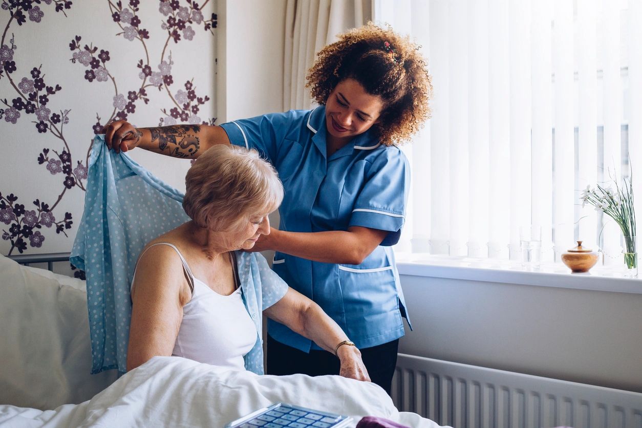 Home care caregiver with senior