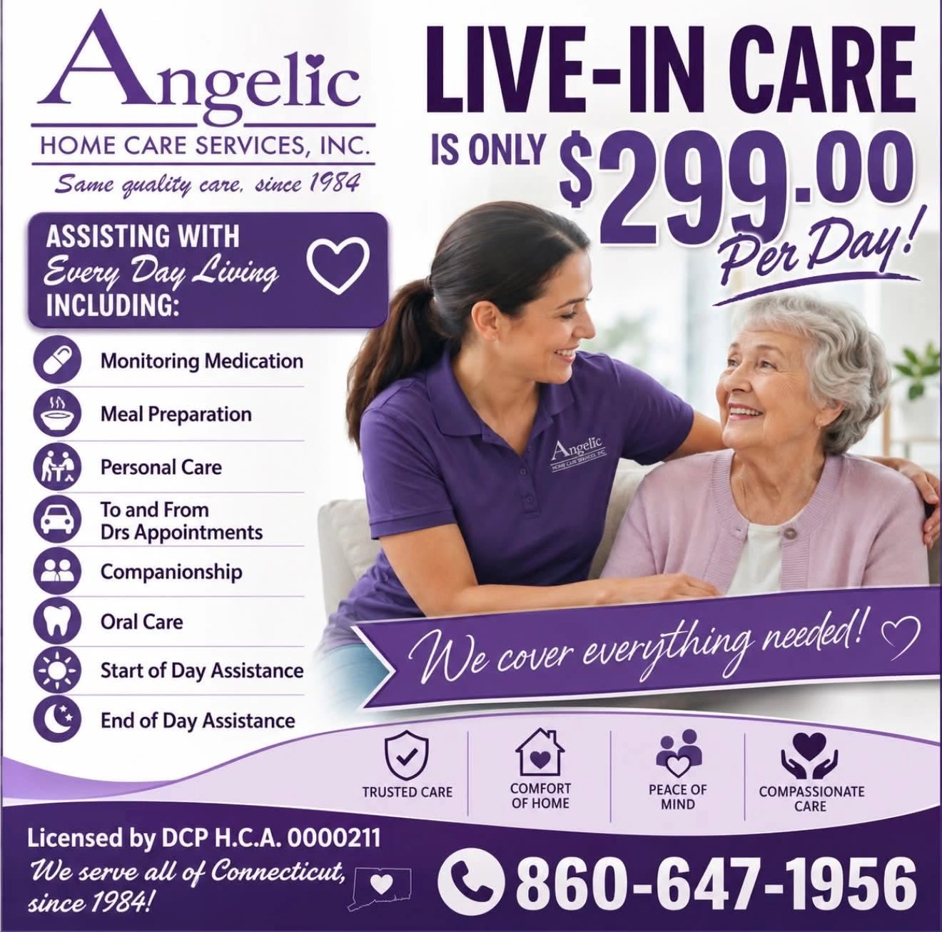 Elderly woman with caregiver at home
