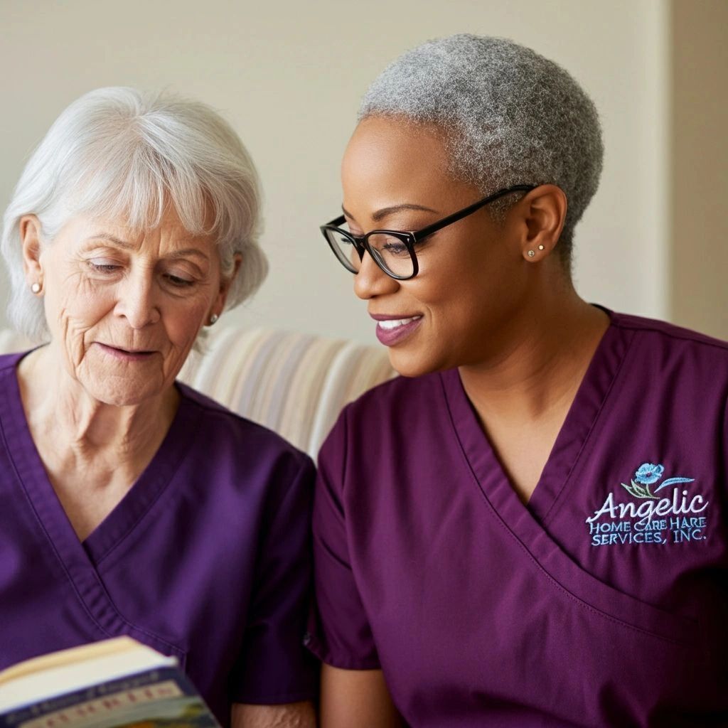 Caregiver and elderly patient sharing a warm moment